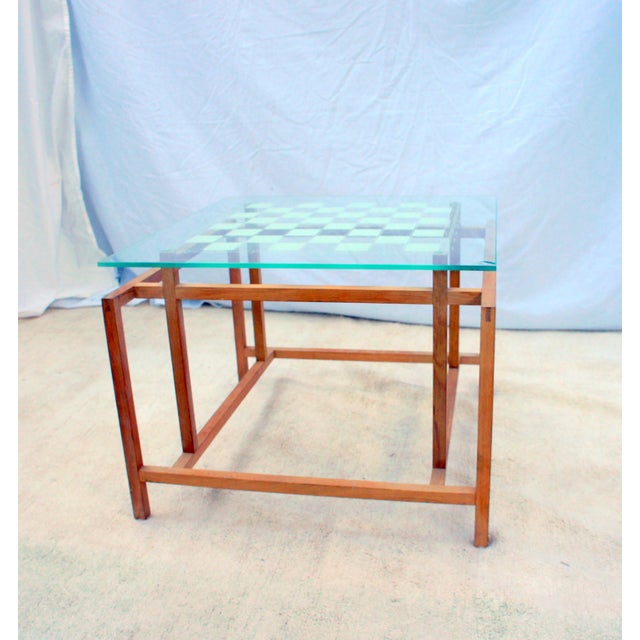 Teak and glass side chess game table by Henning Norgaard, circa 1965. Reminiscent of an architectural model, delicate...