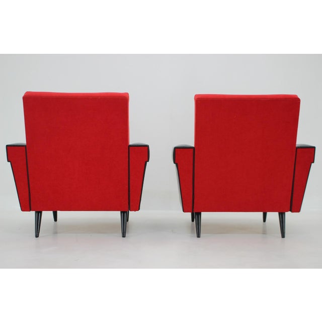 Set of Leatherette and Red Fabric Armchairs, Czechoslovakia, 1970s For Sale - Image 6 of 15