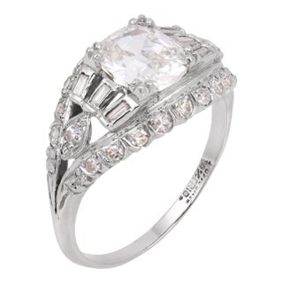1930s Art Deco Gia 1.51 Carat Old Mine Cut Diamond Platinum Engagement Ring, Size 8 For Sale