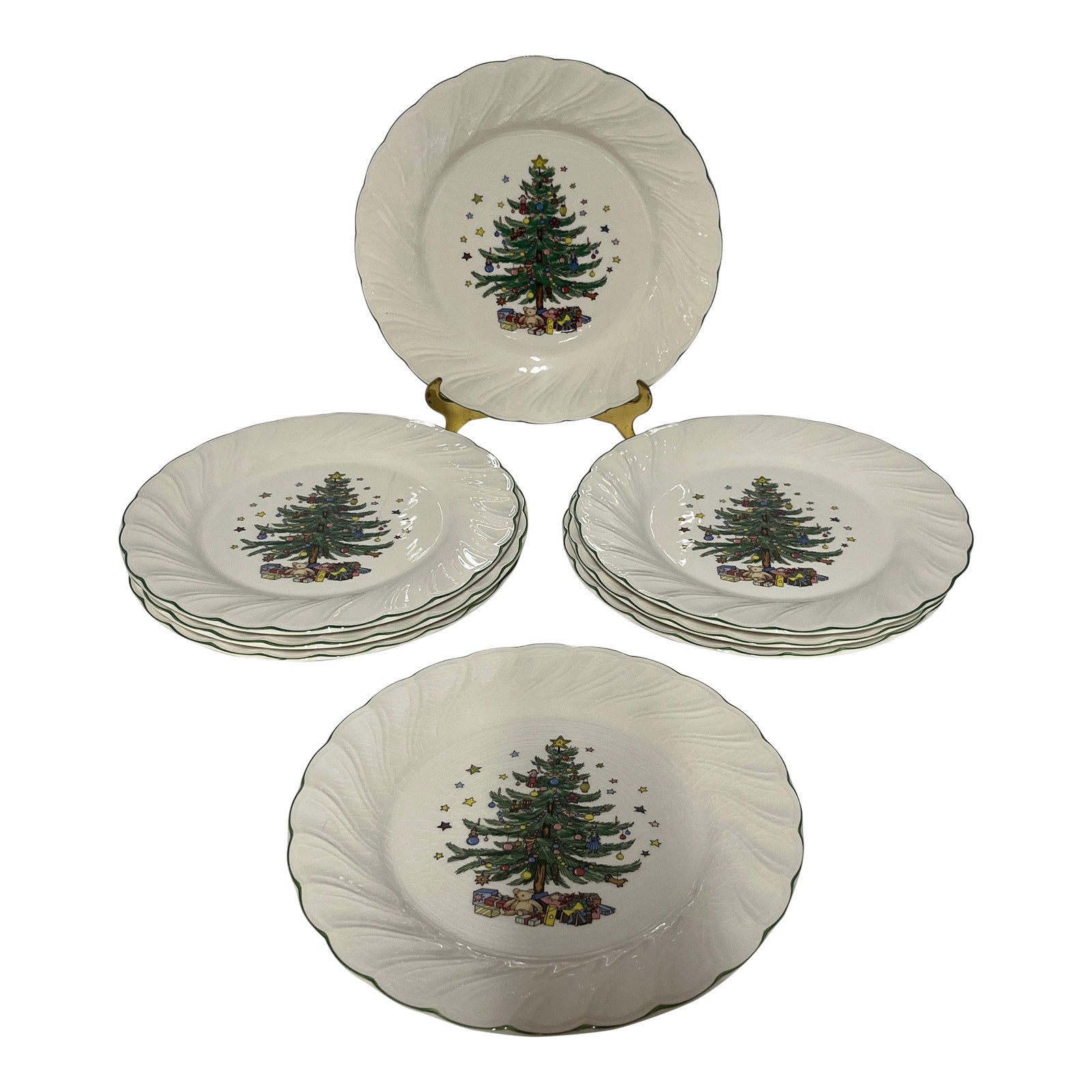 Vintage Nikko “Happy Holiday” Christmas Tree Dinner Plates Set of 8