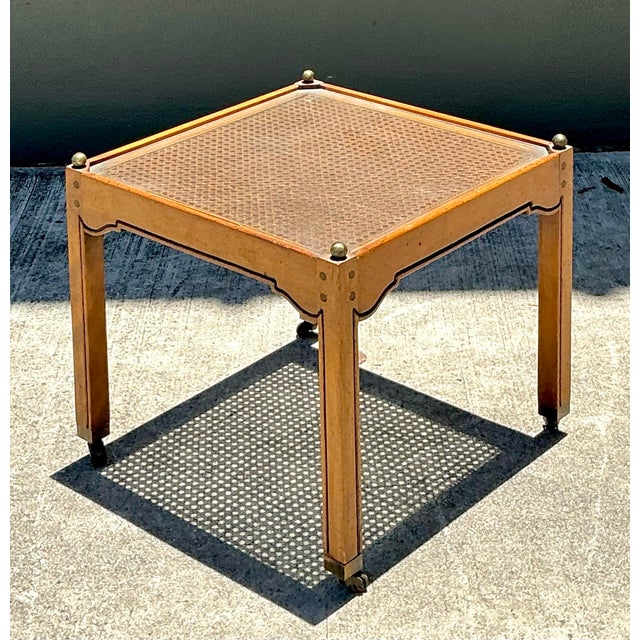 Wood Vintage Brass Detail Cane Inset Drinks Table For Sale - Image 7 of 12