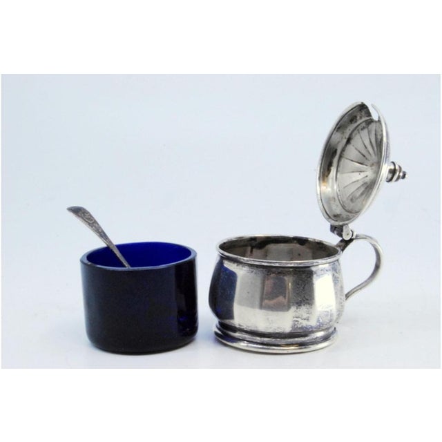 Sugar Bowl in Gummed Silver with Blue Glass Core and Shell For Sale - Image 5 of 9
