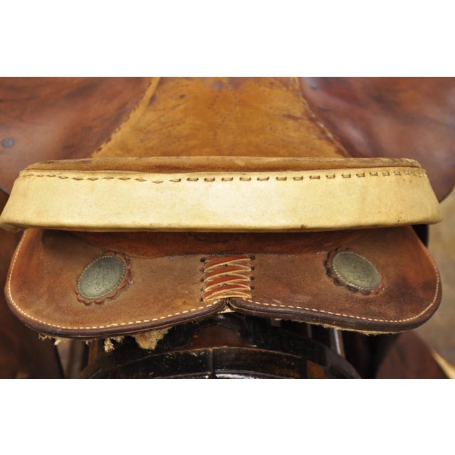 Vintage Circle Y Brand Brown Leather & Suede 14 Inch Barrel Horse Western Saddle For Sale - Image 13 of 18