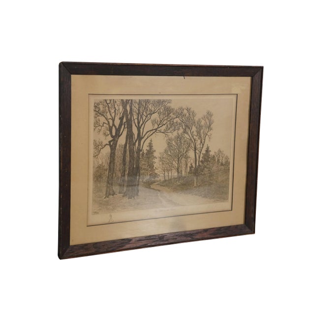 American Antique Lh King the Path in the Forest Landscape Etching 20", Framed For Sale - Image 3 of 11