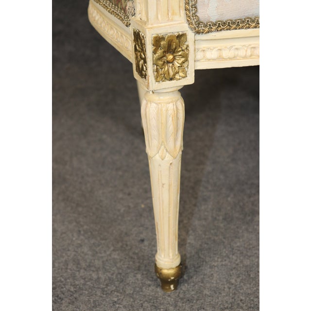 1910s Early 20th C Pair Louis XVI Style Creme Painted W/ Gold Accent Armchairs For Sale - Image 5 of 15