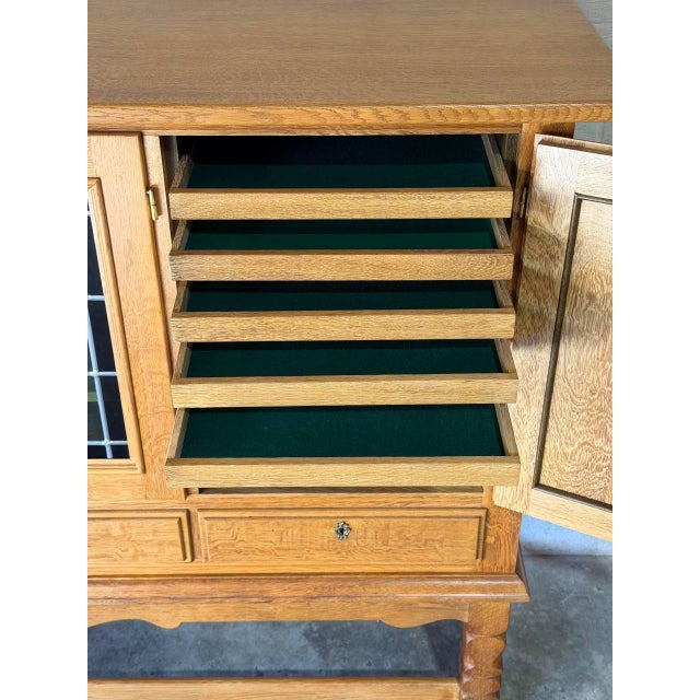 Brown Henning Kjærnulf Oak Sideboard Credenza With Leaded Glass Doors Danish Mid-Century Modern 1970s For Sale - Image 8 of 13