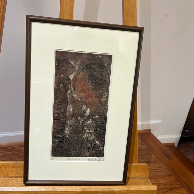 Wood 20th Century Woodcut Print Signed Framed Titled as African 1 Out of 5 For Sale - Image 7 of 8