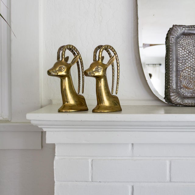 Metal Mid Century Ibex Brass Bookends For Sale - Image 7 of 10