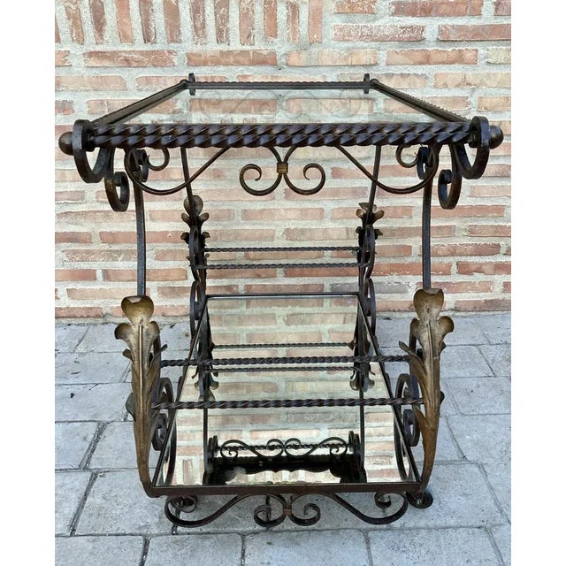 19th Century French Table Iron Bar Cart with Wheels For Sale - Image 3 of 15