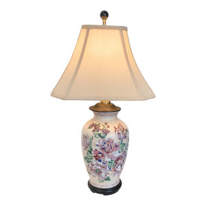 Vintage Hand‑Painted Chinese Peony Porcelain Ginger Jar Lamp With Vintage Silk Shade for Palm Beach Chic, Grandmillennial & Chinoiserie - See Pics!