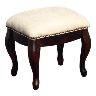 Vintage French Country White Footstool Bench W Decorative Nails For Sale