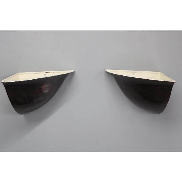 Art Deco Corner Wall Sconces in Patinated Copper, 1930s, Set of 2 For Sale - Image 3 of 12