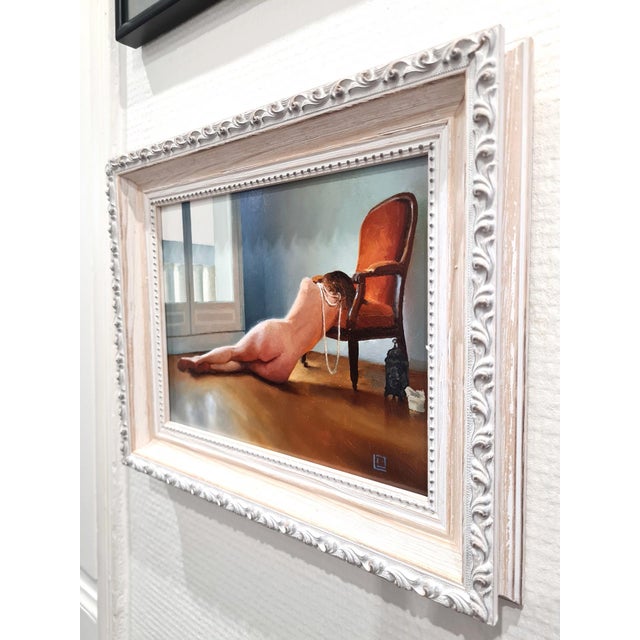 Contemporary The Orange Voltaire II by Linda Delahaye | Oil on panel Nude figure reclining near a chair. For Sale - Image 3 of 5