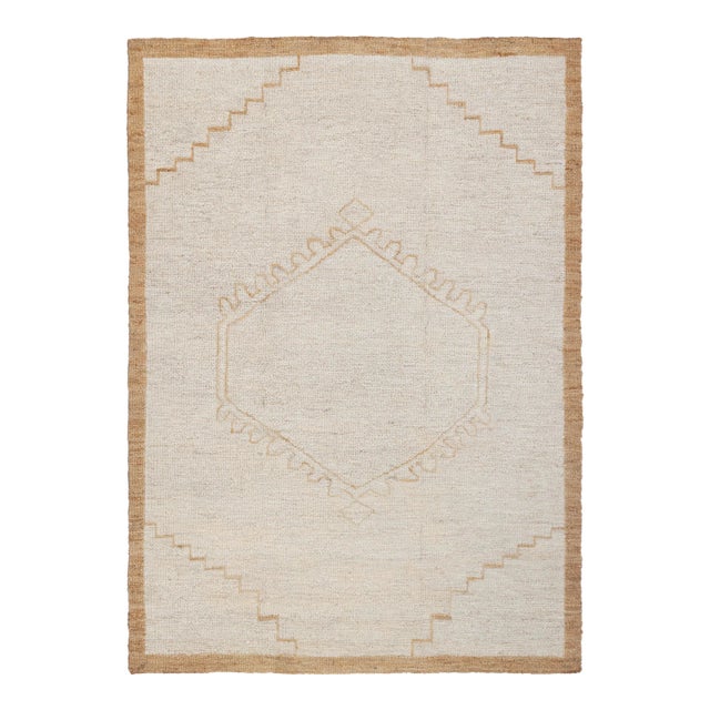 5x8Ft. Natural Cream Jute Taureg Inspired Soumek Jute Hand Woven Rug For Sale