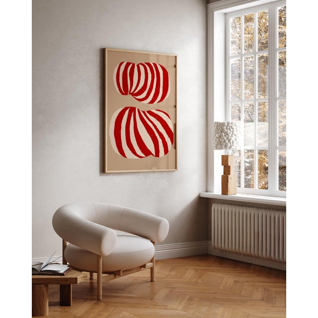 Abstract open edition giclee print. 20"x28" Elegant red geometrical striped form on beige background. Printed on matte art...