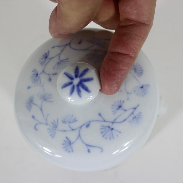 Small Vintage Chinoiserie Asian Koi Fish Canister Lidded Jar or Pot, Ceramic With Lid Blue and White For Sale - Image 10 of 10