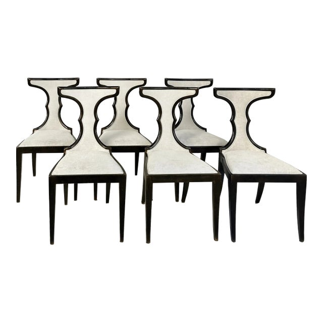 Pregno Srl Italian Upholstered Klismos Style Dining Chairs, Set of 6 For Sale