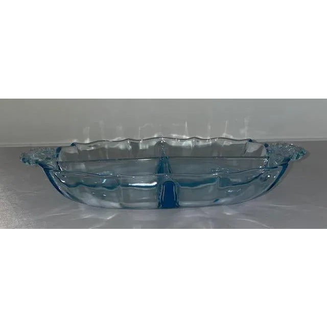Shabby Chic 1930s Fostoria Blue Glass Relish Dish For Sale - Image 3 of 8