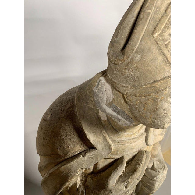 15th Century Limestone Sculpture of a Saintly Bishop - 95 cm - High Period Statue For Sale - Image 10 of 12