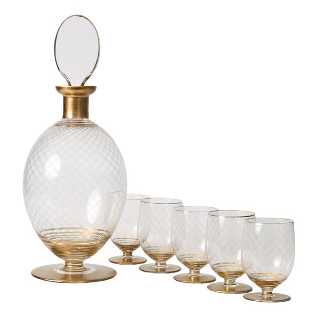 Art Deco Decanter with Glasses from Gebruder Podbira, 1930s, Set of 6 For Sale