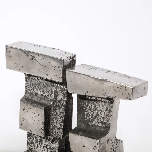 1970s Brutalist Modernist Geometric Sculpture in Caste Stainless Signed Paul Mount For Sale - Image 10 of 13