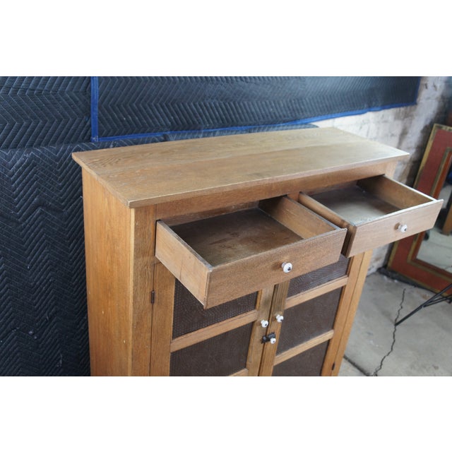 Brown Antique Quartersawn Oak Pierced Tin Star Pie Safe Kitchen Cupboard Cabinet 51" For Sale - Image 8 of 12