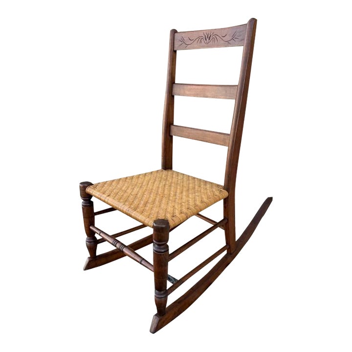 Antique Early American Shaker Style High Ladder Back Rocker Chair ...
