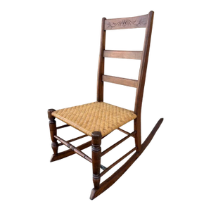 Antique Early American Shaker Style High Ladder Back Rocker Chair