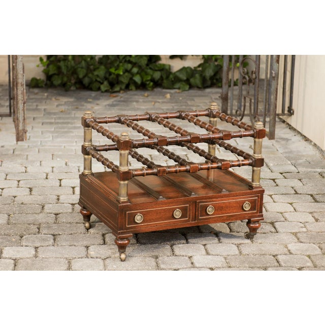 Mid 20th Century English 1940s Mahogany Magazine Rack on Casters with Faux Bamboo Accents For Sale - Image 5 of 12