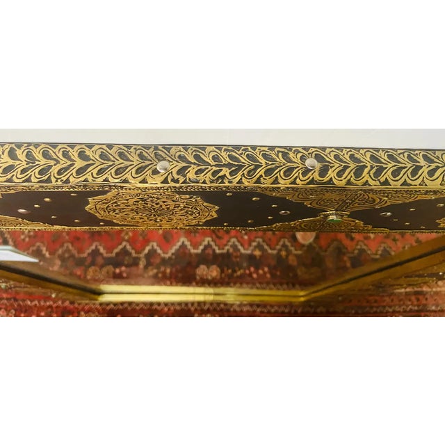 Hollywood Regency Style Mirror With Filigree Brass Inlay on Ebony, a Pair For Sale - Image 9 of 11