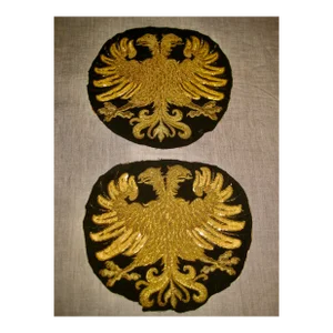 18th Century Coat of Arm Embroidery of Double Headed Eagles- a Pair