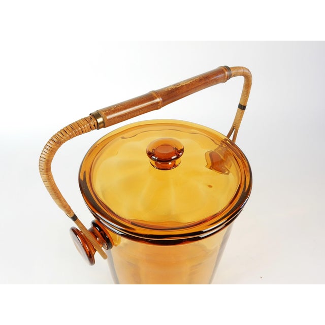 Mid 20th Century Art Glass Lidded Ice Bucket with Rattan Cane Handle, Austria, 1960's For Sale - Image 5 of 11