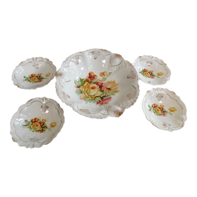 1970s Ps Germany Large White Serving Bowl With 4 Matching Smaller Bowls For Sale