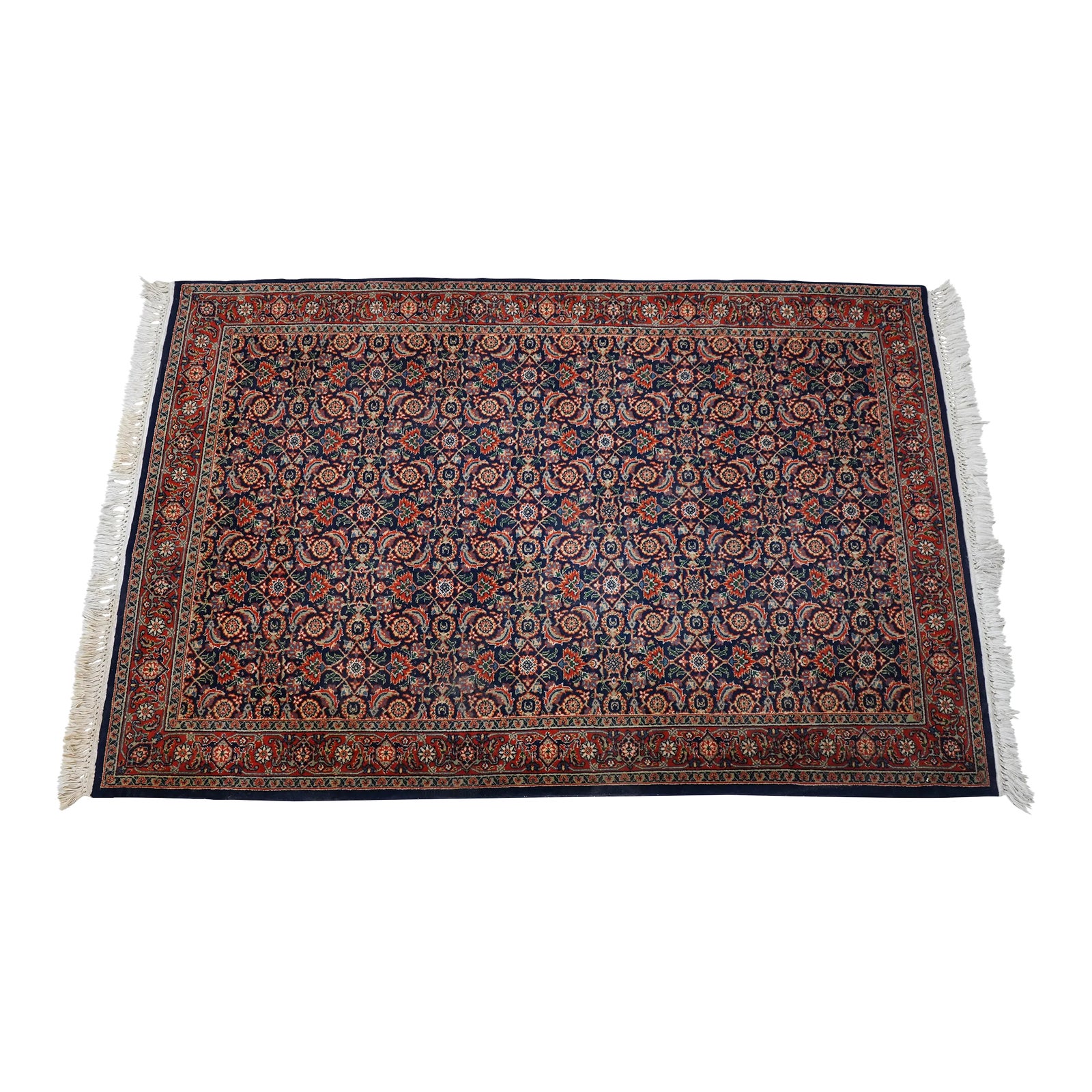 Vintage Blue & Red 100% Wool 4x6 Area Rug | Chairish