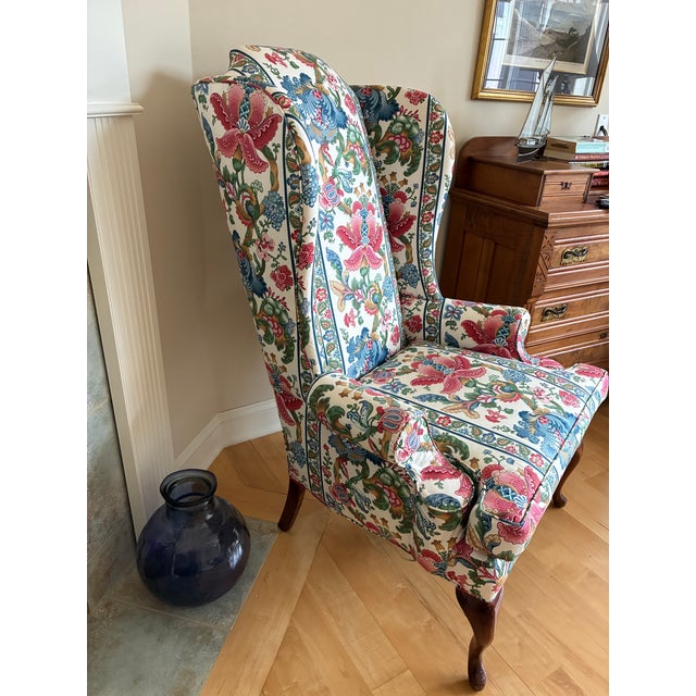 Wood 1970s Queen Anne Wingback Chair For Sale - Image 7 of 8