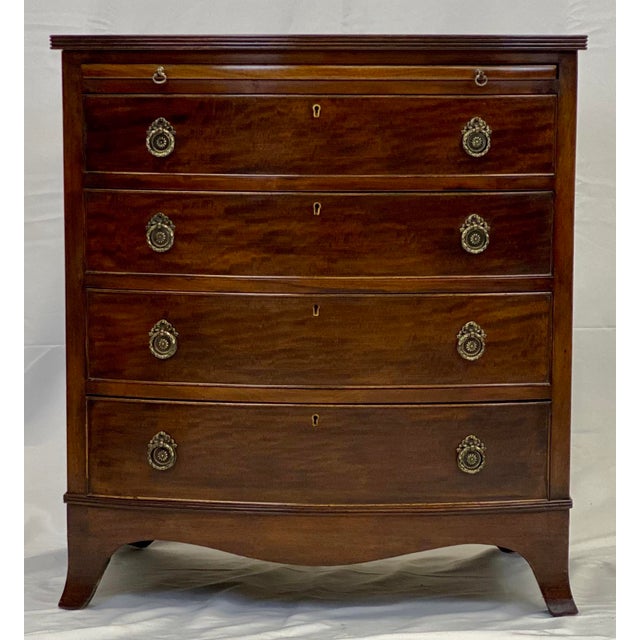 1870s Antique Mahogany Sheraton Style Bow Front Chest Of Drawers