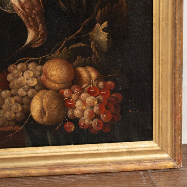 Late 18th Century Pair of Original Oil on Canvas Still Life Paintings of Fruit and Fowl For Sale - Image 11 of 14