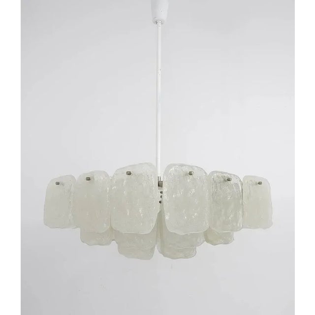 White Square Chandelier with Frosted Ice Glass Panels attributed to J. T. Kalmar for Kalmar, Austria, 1960s For Sale - Image 8 of 11