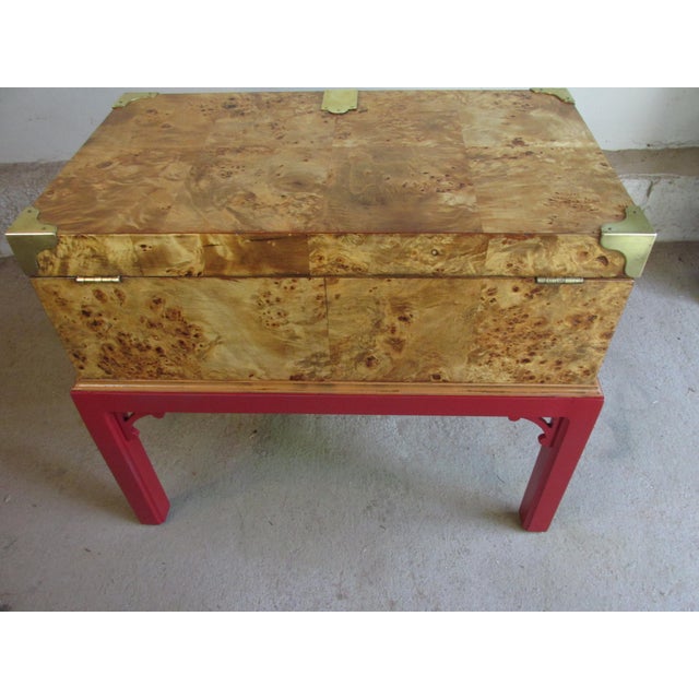 Vintage English Style Hinged Top Burlwood Box on Stand For Sale - Image 11 of 15