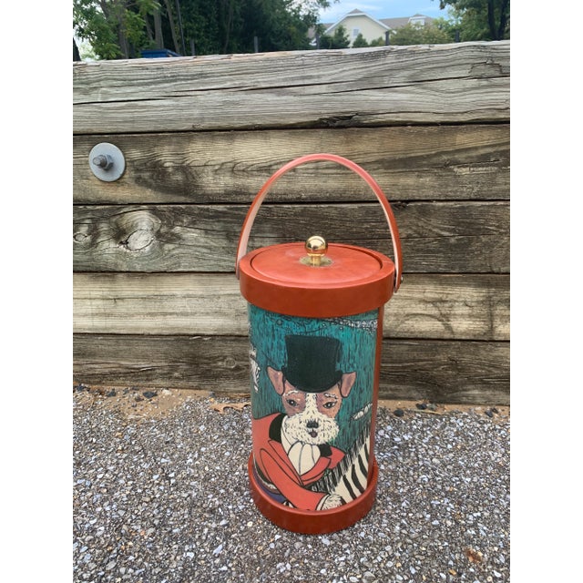 Vintage Gant Gaither Xlarge Zoophisticates Foxhunt Leather Ice Bucket For Sale - Image 9 of 9