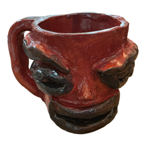 1990s Folk Art Signed Studio Folk Art Ugly Face Mug “Mark”