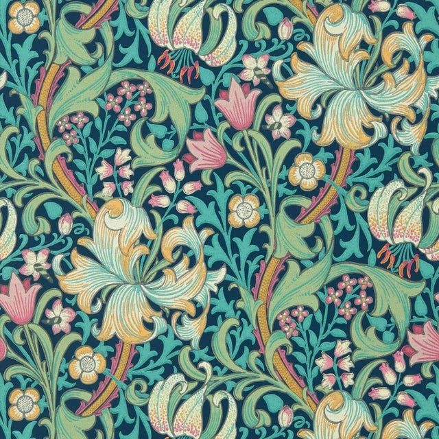 Morris & Co Golden Lily Wallpaper in Galactic Ink - a Sample For Sale