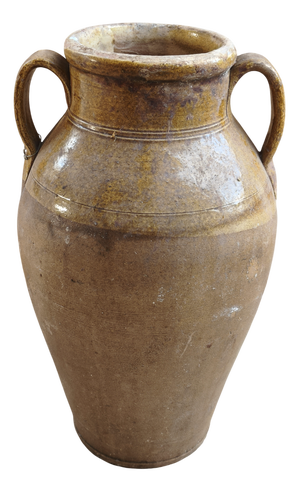 Mediterranean Sculptural 2-Handled Amphora in Honey-Brown Glazed Terracotta, Southern Italy, 1890s
