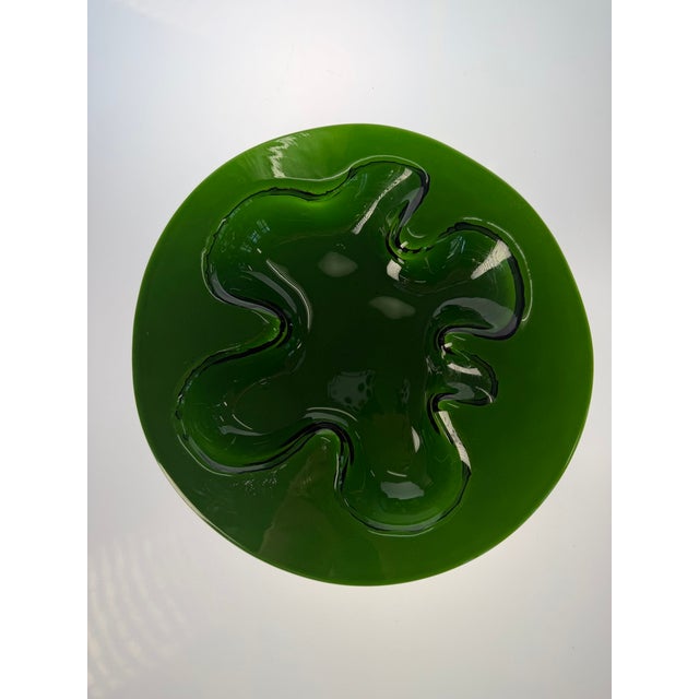 Mid-Century Modern Ikebana Bowl in Green Art Glass by Michael Bang for Holmegaard, Denmark, 1975 For Sale - Image 3 of 10