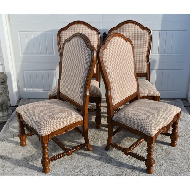 Wood Vintage Bernhardt Carved Set of Four High Back Country French Dining Chairs For Sale - Image 7 of 12