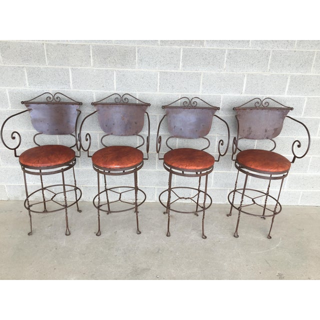 Vintage Wrought Iron Bistro Style Swivel Bar Stools Set of 4 Chairish