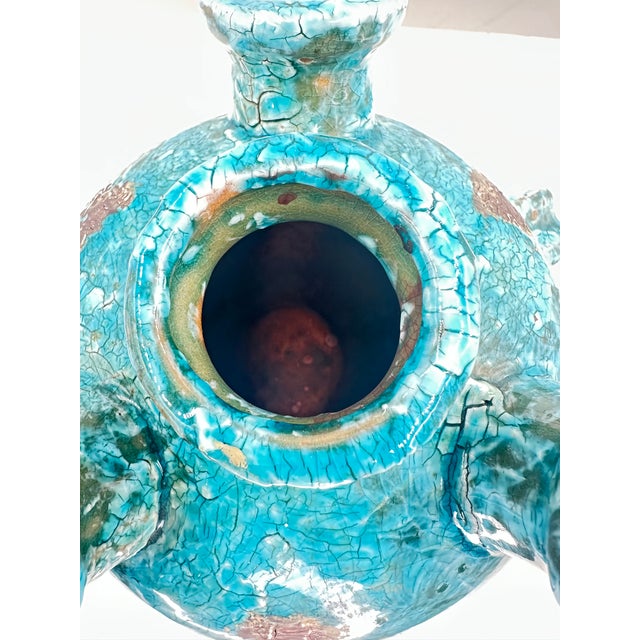 1950s Turquoise Cerulean Brutalist Vase For Sale - Image 11 of 12