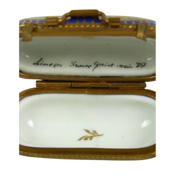 Limoges France Porcelain Suitcase Trinket Box | Hand Painted Floral Carpet Bag | Valise | Purse | Footed For Sale - Image 12 of 13