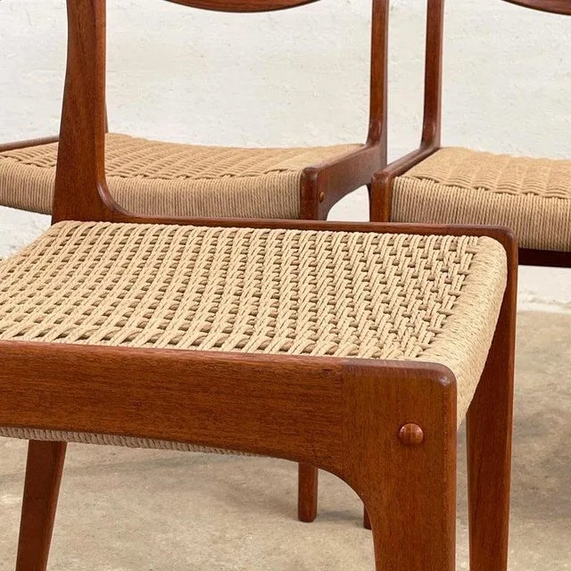 1960s Scandinavian Modern Teak and Rope Weave Dining Chairs - Set of 6 For Sale - Image 9 of 10