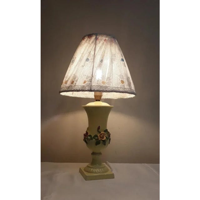 Vintage Table Lamp with Yellow Flower-Decorated Ceramic Base, 1970s For Sale - Image 6 of 8
